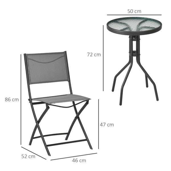 Outsunny 3tlg. Garten-Bistroset, Gartenmöbel Set, inkl. 1 Tisch, 2 klappbaren Stühlen, 50L x 50B x 72H cm, Stahl, Grau