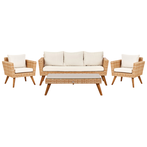 Lounge Set mit Tisch 5-Sitzer VITTORIA XL Polyrattan Cremeweiß