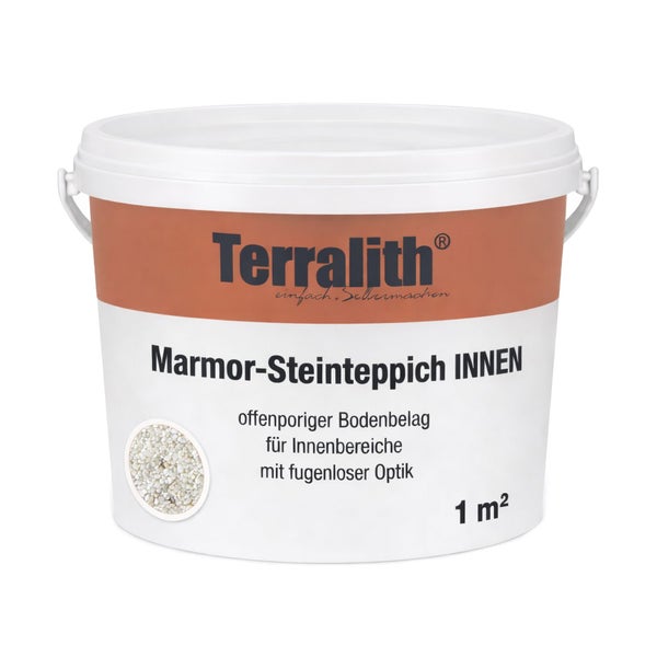 Terralith Marmor-Steinteppich für innen, offenporiger Bodenbelag mit fugenloser Optik, für 1 Quadratmeter.