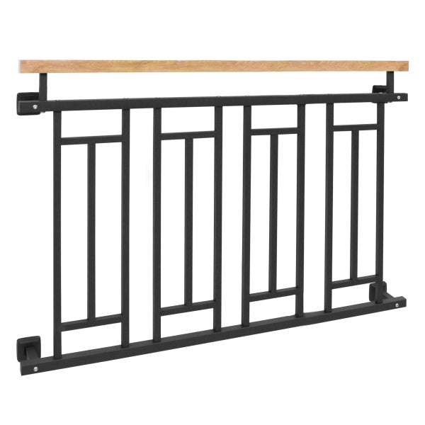 ECD Germany Französischer Balkon 90x128 cm mit 4 Füllelementen, Anthrazit matt, Holzoptik, verzinkter Stahl, Balkongeländer Stabgeländer Balkonbrüstung Balkongitter Fenstergeländer Außen Fenstergitter
