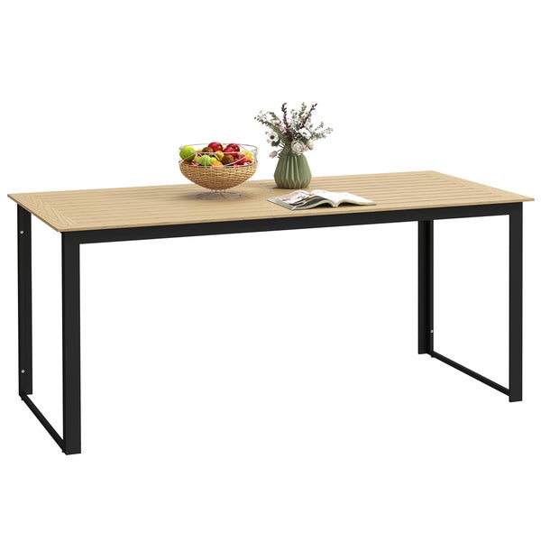 Outsunny Gartentisch Metall 175x78 cm Wetterfest Balkontisch mit Holzoptik, Lamellendesign Buffettisch Campingtisch für 6 Personen Terrassentisch Outdoor Esstisch für Garten, Terrasse Balkon Schwarz
