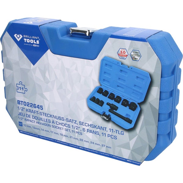 Brilliant Tools Kraft Stecknuss Satz 1/2 Zoll, 11-teilig im blauen Koffer