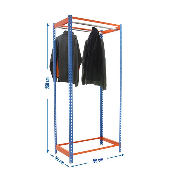 PROREGAL Kleiderstangenregal Metal Einzel HxBxT 250 x 90 x 50 cm Blau/Orange Kleiderständer Garderobe Klamottenregal Stangenregal Regal