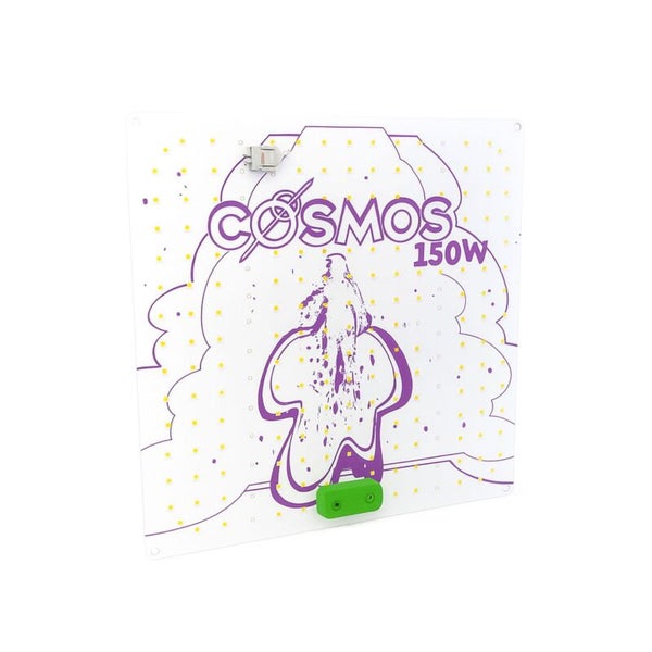LED-Pflanzenlampe Cosmos 150 Watt, quadratisches Panel mit Dioden und grafischem Design.
