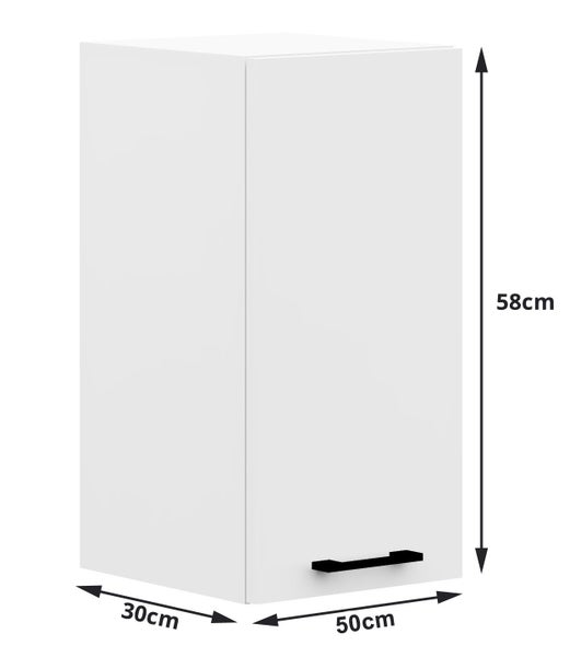 Küchenhängeschrank mit den Maßen 58 cm Höhe, 50 cm Breite und 30 cm Tiefe.