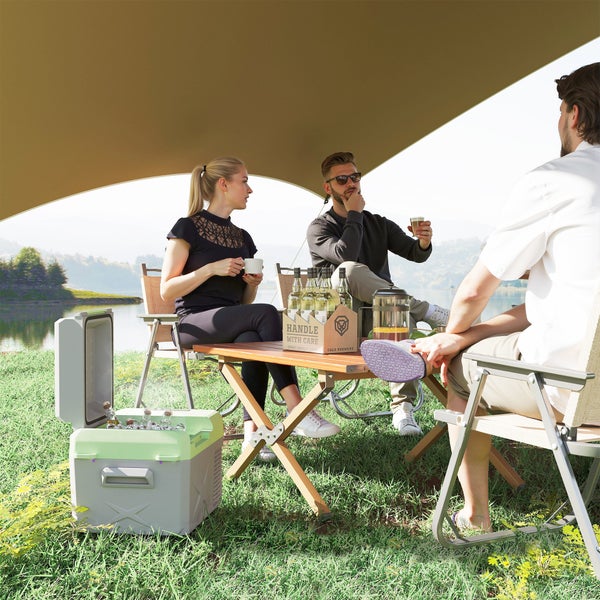 Outsunny 12 Liter Kompressor Kühlbox elektrische Kühlbox mit Anschluss Kühlhaltefunktion Gefrierbox Thermobox Mini Kühlschrank 12/220 Volt für Auto Steckdose LKW Camping Boot Grau+Grün