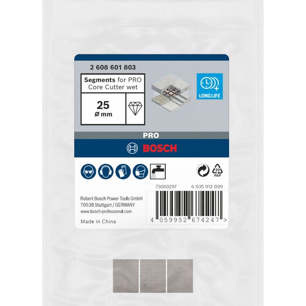 Bosch Segmente für PRO Kernbohrer nass, 25 Millimeter Durchmesser