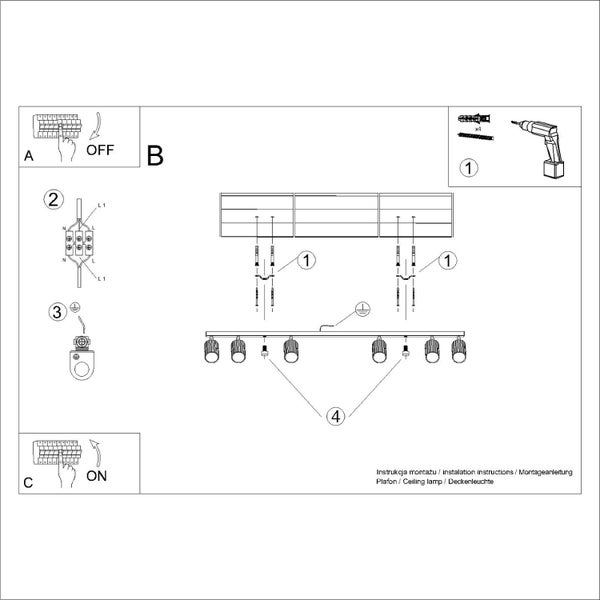 Montageanleitung für eine Deckenleuchte mit mehreren Strahlern