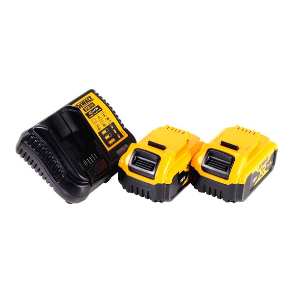 DeWalt Akku-Starter-Set bestehend aus dem Ladegerät DCB113 und zwei 18 Volt Lithium-Ionen-Akkus.
