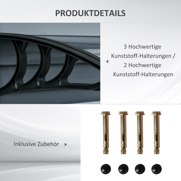 Outsunny Vordach für Haustür 100 x 75 cm Pultbogenvordach Überdachung aus Aluminium und Polycarbonat Pultvordach mit UV Schutz Haustürvordach für Balkon, Sonnenschutz, Regenschutz, Schwarz