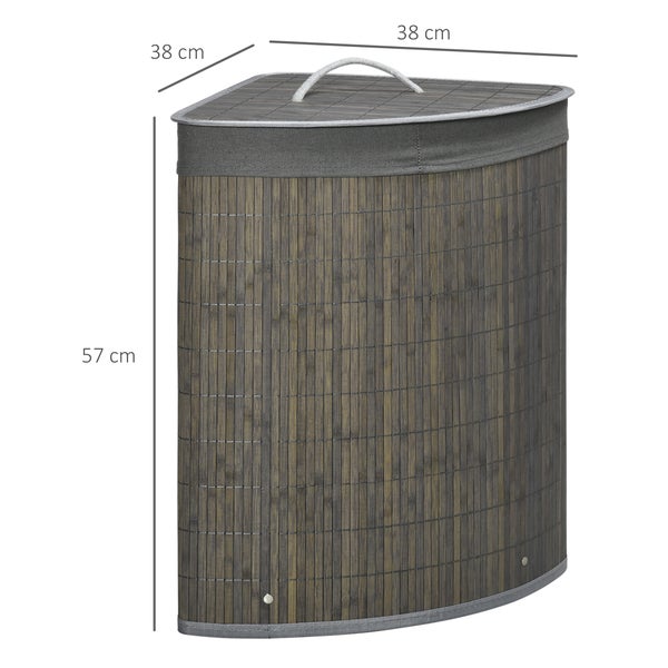 HOMCOM Bambus Wäschekorb mit Deckel 55L Wäschesammler mit Griffen, herausnehmbarer Wäschesack, Eck Wäschetonne Laundry Baskets für Waschküche Badezimmer Schlafzimmer Grau