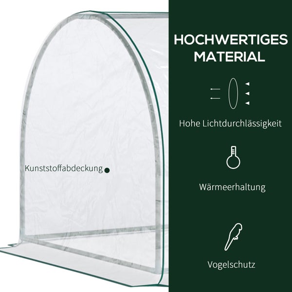 Outsunny Gewächshaus, Treibhaus mit Tür,  250 x 100 x 80 cm, Stahl, PVC, Transparent+Grün