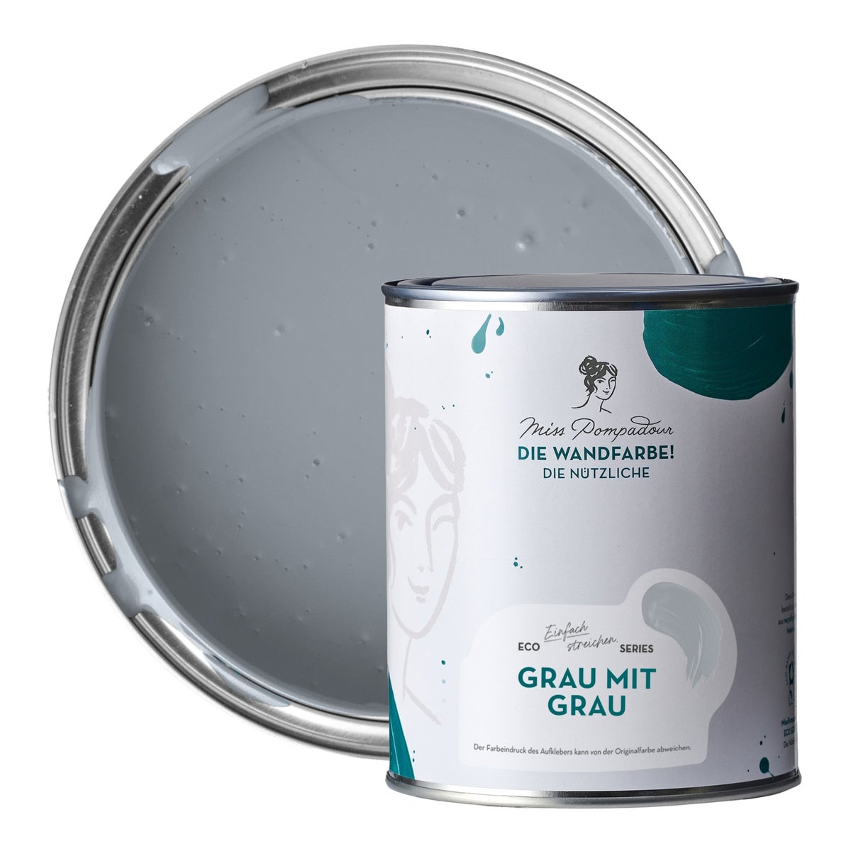 MissPompadour abwaschbare Wandfarbe 1L Grau mit Grau - hohe Deckkraft und Ergiebigkeit - matte, scheuerbeständige Innenfarbe - geruchsarm, wasserbasiert, atmungsaktiv - Die Nützliche