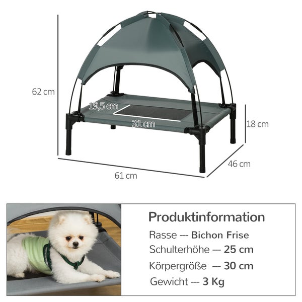 PawHut Hundebett, L61 x B46 x H62 cm, Metall, Oxford, Netzstoff, Taftstoff, Grau+Schwarz