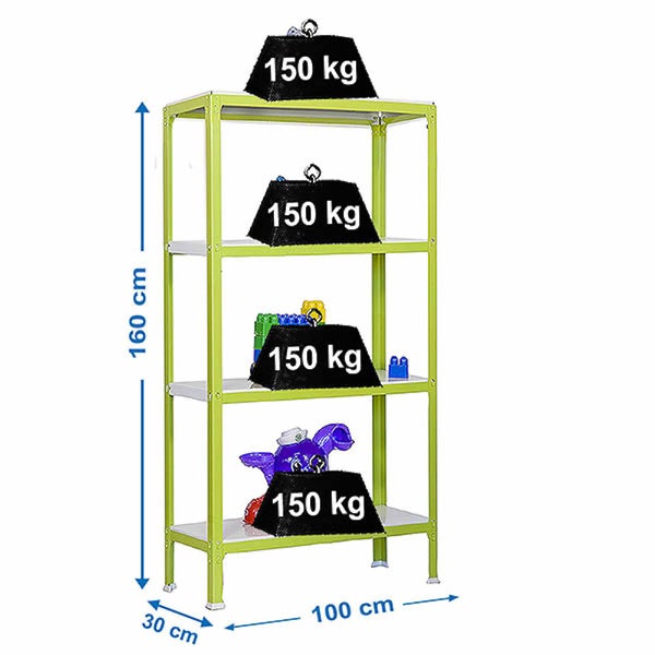 PROREGAL Wohnregal Living Koala Metal mit 4 Fachböden HxBxT 160 x 100 x 30 cm Fachlast 150 kg Grün/Weiß