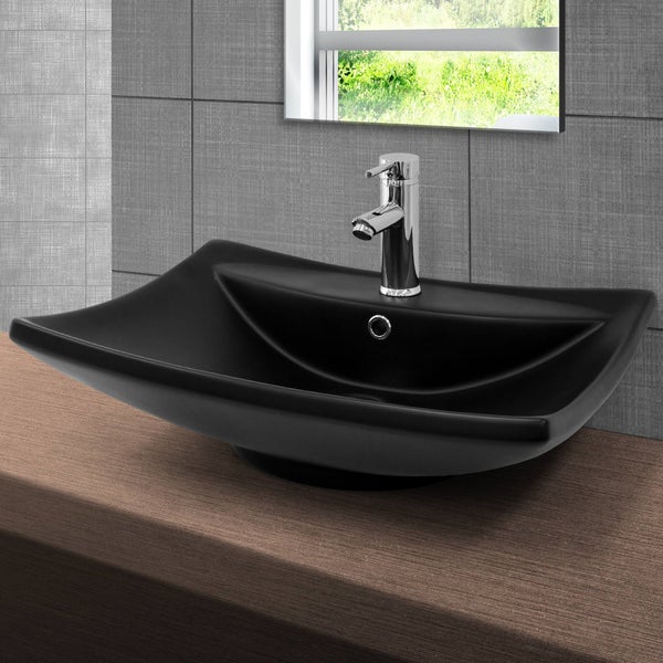 ML-Design Waschbecken Keramik Schwarz Matt 61x45,5x18,5 cm inkl. Ablaufgarnitur mit Überlauf, Moderne Aufsatzwaschbecken Waschtisch Waschschale Waschplatz Handwaschbecken, für Badezimmer/Gäste-WC