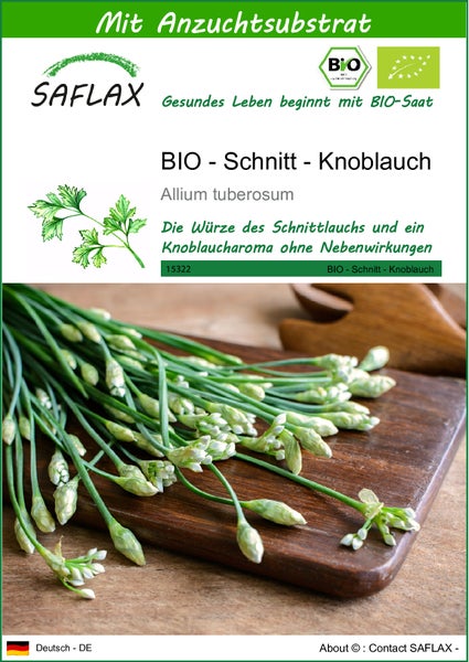 SAFLAX  - BIO - Schnitt - Knoblauch - Allium tuberosum - 100 Samen - Mit keimfreiem Anzuchtsubstrat