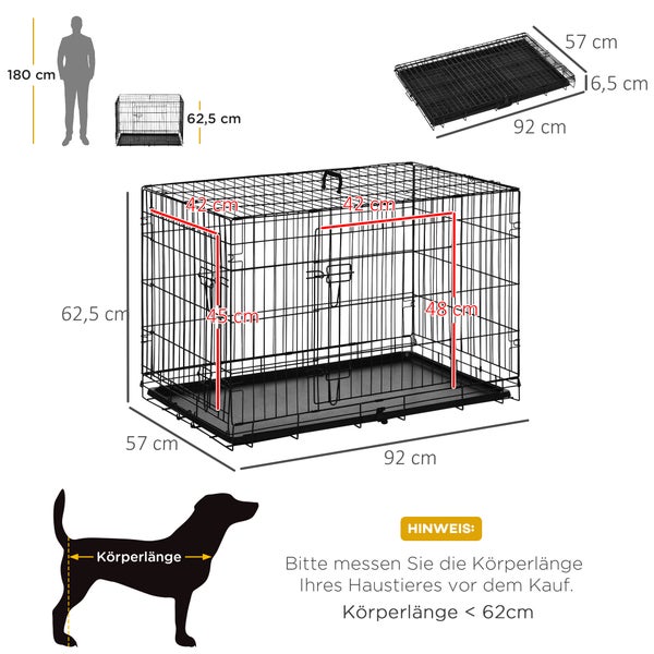 PawHut Hundekäfig, Transportkäfig, 92 x 57 x 62,5 cm Metall Schwarz