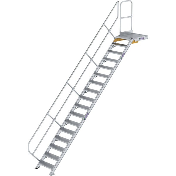 Aluminium-Industrietreppe mit oberer Plattform und einseitigem Handlauf.