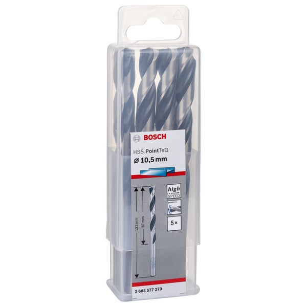 Bosch 5x HSS PointTeQ DIN 338 10,5 x 87 x 133 mm - 2608577273