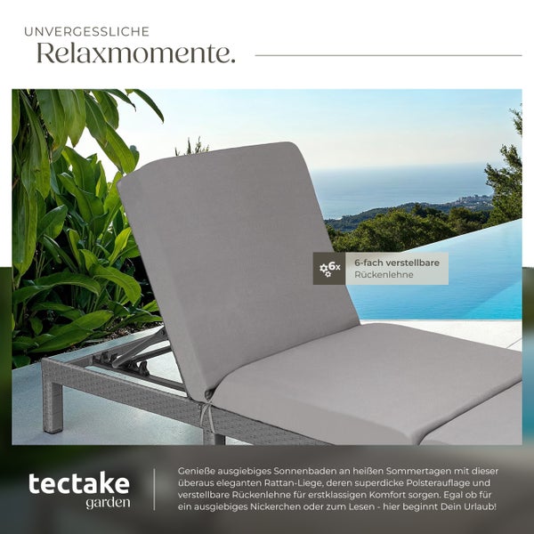 Rattan Sonnenliege tectake Sofia 196 x 66 x 27 cm widerstandsfähig grau