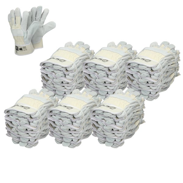 ECD Germany 72 Paar Pro-Fit® Rindspaltleder-Handschuhe Größe 8/M - Natur - mit Canvas-Stulpe - Leder Arbeitshandschuhe Rindspalt Schutzhandschuhe Gartenhandschuhe Handschuhe Handschutz - Menge wählbar