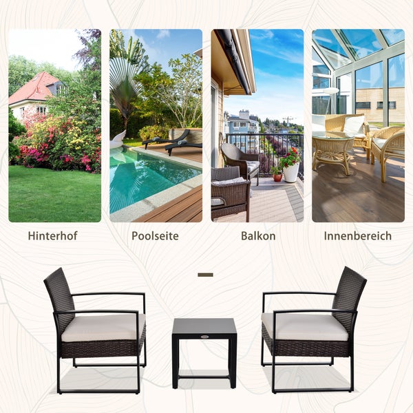 Outsunny 3-tlg. Gartenmöbel-Set, B63 x T57 x H76 cm, PE Polyrattan, Metall, Polyester, mehrfarbig