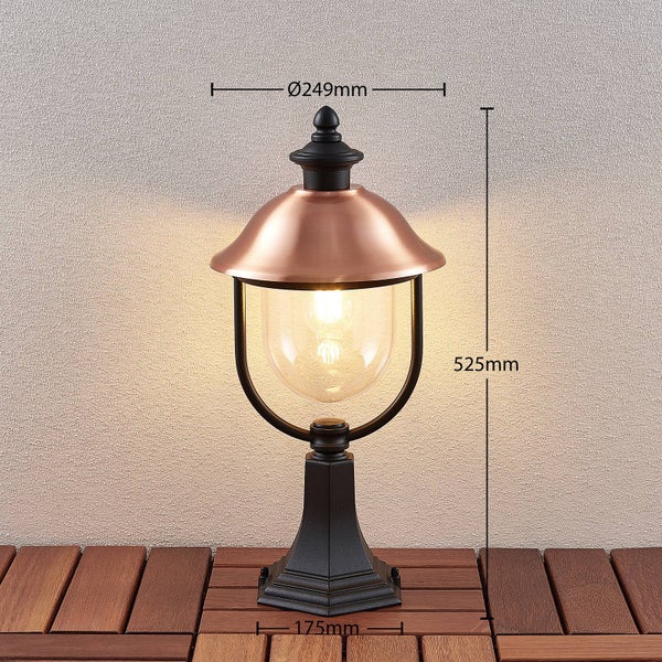 Lindby Außenleuchte (Laterne) Clint (spritzwassergeschützt (Retro, Vintage Antik) in Kupfer aus Aluminium (1 flammig E27) - Wegeleuchte Pollerleuchte Wegelampe Sockelleuchte