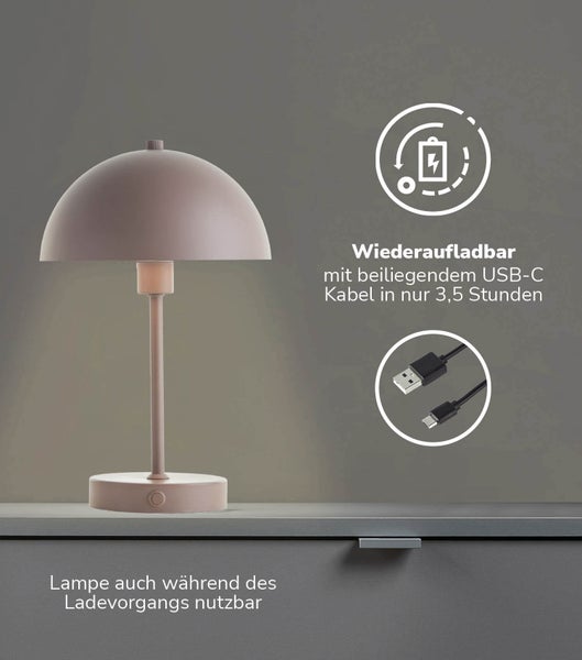 mokebo LED Tischlampe kabellos, Akku Tischleuchte dimmbar und aufladbar 'Der Leuchtturm' in Taupe