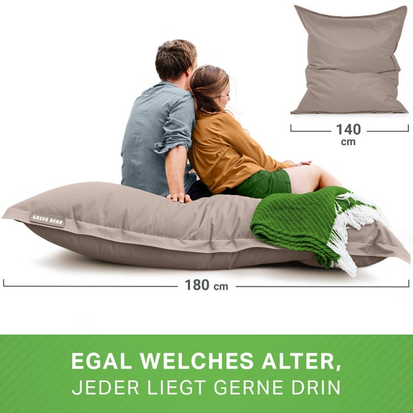 Green Bean Sitzsack 120x160cm 270 Liter Kinder & Erwachsene Bean Bag EPS Perlen Füllung Riesensitzsack Groß Draußen Outdoor Liegekissen Waschbar Wetterfest Lounge Chair Sitzkissen Bodenkissen Taupe