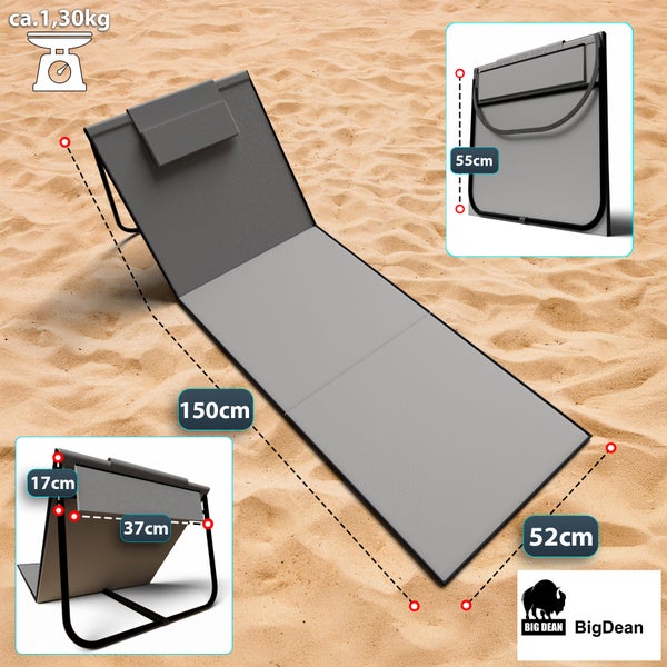 Strandliege mit Tragetasche und verstellbarer Rückenlehne