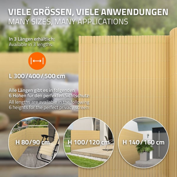 ECD Germany PVC Sichtschutzmatte 100x500 cm, Bambus, Sichtschutzzaun 3-Gewicht-Verstärkung, UV-beständig, Wasserdicht, Windschutz Balkonverkleidung Zaunblende Sichtschutz für Garten Balkon Terrasse