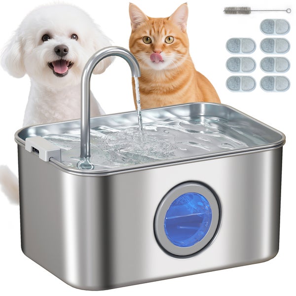 Trinkbrunnen für Haustiere mit Katze und Hund, inklusive Reinigungsbürste und Filter