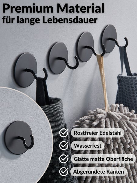 DEKAZIA® Garderobenhaken Vintage | Kleiderhaken schwarz | Wandhaken schwarz | Klebehaken schwarz Haken selbstklebend Klebehaken Bad Handtuchhaken Küchenhaken selbstklebende Haken rund rustikal