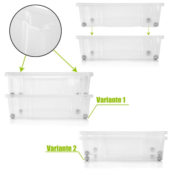 BigDean 4x Unterbettkommode Aufbewahrungsbox mit Deckel 25L azurblau 60x40x17,5cm - mit Rollen + Clipverschluss nestbar - Eurobox Aufbewahrungsbox Storage Box Bettkasten - Made in Germany