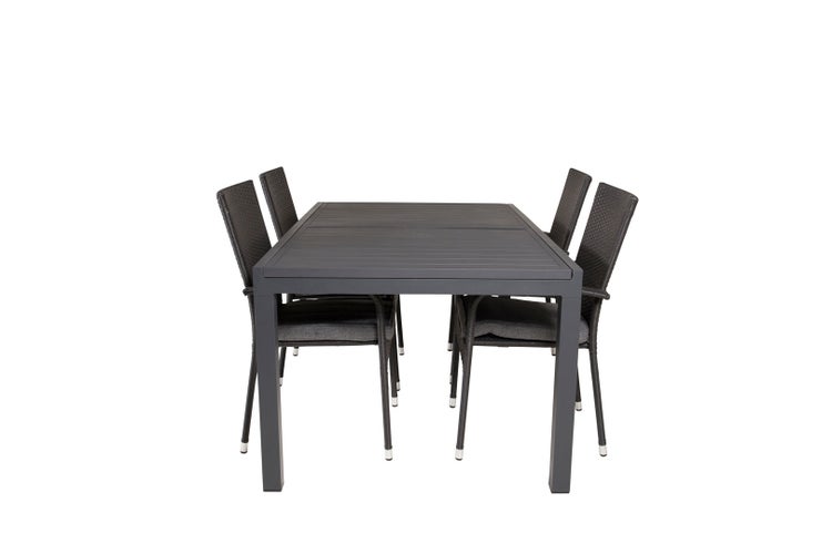 Marbella Gartenset Tisch 100x160/240cm und 4 Stühle Anna schwarz. 100 X 160 X 75 cm