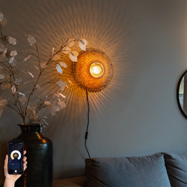 Smarte Wandleuchte Bambus 30 cm mit Stecker inkl. WiFi P45 - Rina