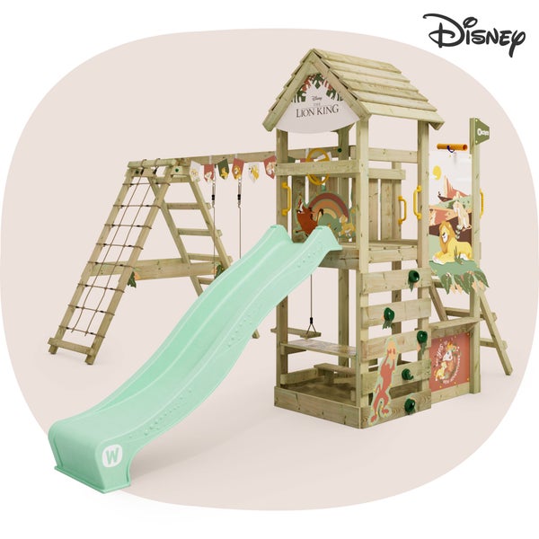 WICKEY Spielturm Disney Der König der Löwen Story mit Rutsche, Kletteranbau und Doppelschaukel