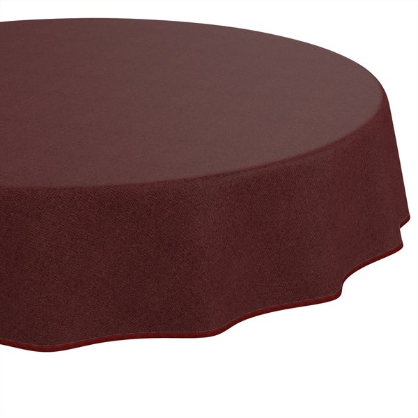 Runde Tischdecke aus strukturiertem Stoff in Weinrot mit eingefasstem Saum.