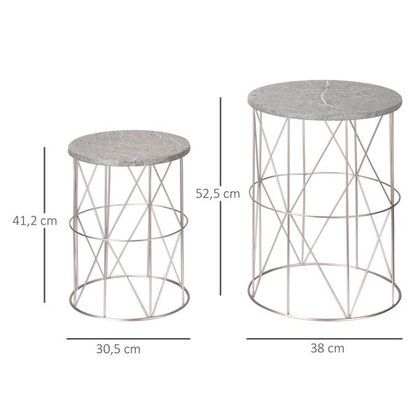 Outsunny 2er-Set  Gartentisch Couchtische Beistelltische Retro Metallkorb Drahtkorb Garten Satztisch Gartenmöbel Outdoor Balkon Metall Rose+Gold+Grau