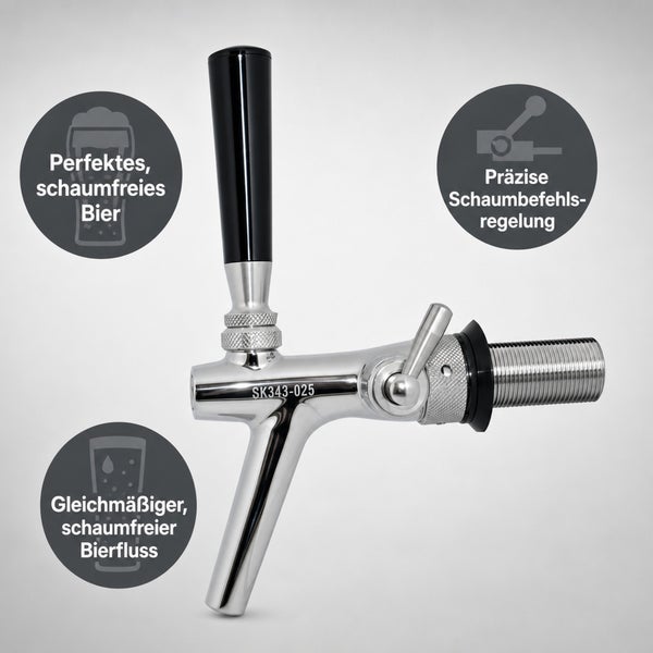 Bierzapfhahn aus Metall mit Präzisionsregelung für schaumfreies Zapfen und gleichmäßigen Bierfluss.