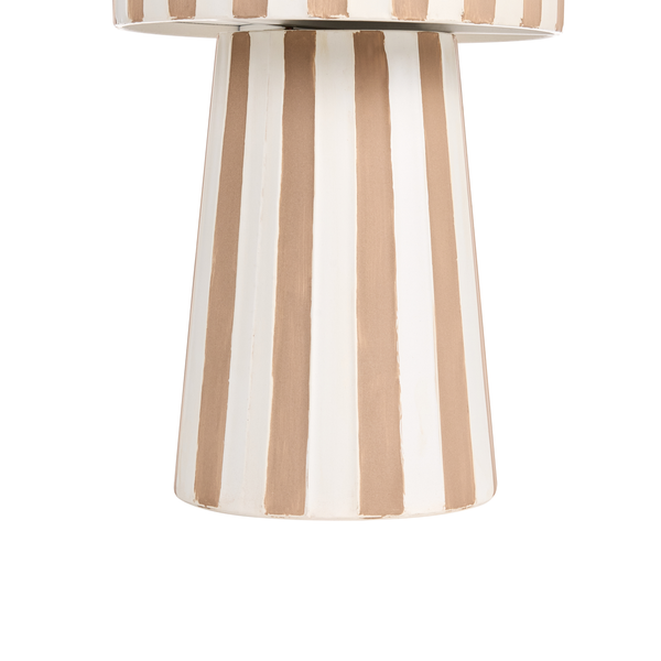 Lampenfuß aus Keramik mit beige-weißen vertikalen Streifen in konischer Form.