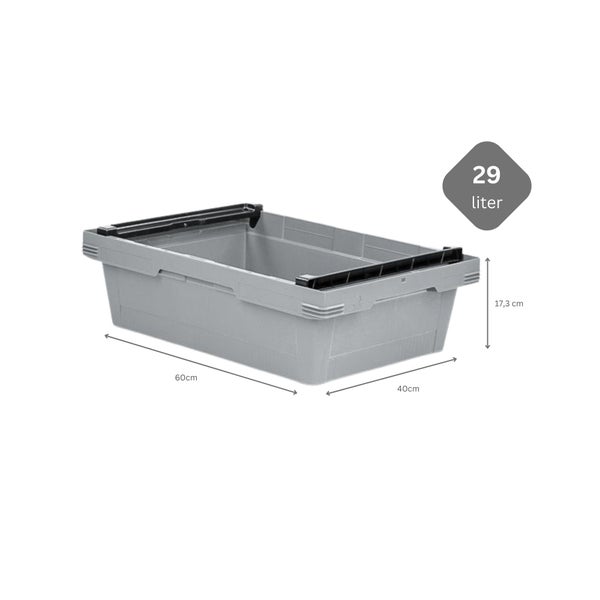 PROREGAL Conical Mehrweg-Stapelbehälter mit Stapelbügel Grau HxBxT 17,3 x 40 x 60 cm 29 Liter Lagerbox Eurobox Transportbox