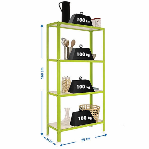 PROREGAL Wohnregal Living Koala Wood mit 4 Fachböden HxBxT 160 x 80 x 30 cm Fachlast 150 kg Grün/Weiß