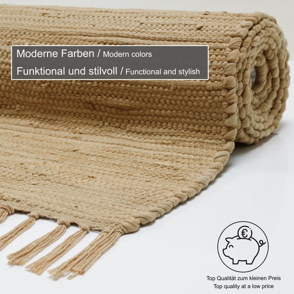 Handgewebter Fleckerlteppich aus Baumwolle Chindi Natural 90x160 cm