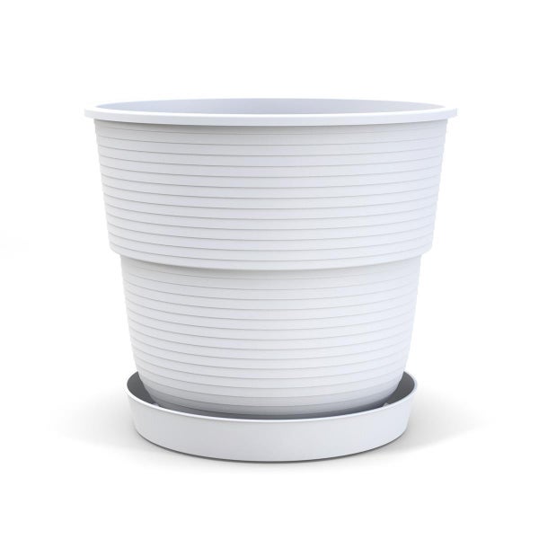 Plastard Blumentopf 3er Set mit Untersetzer Weiß 14 x 11.5 cm Pflanzkübel für Innen und Außen