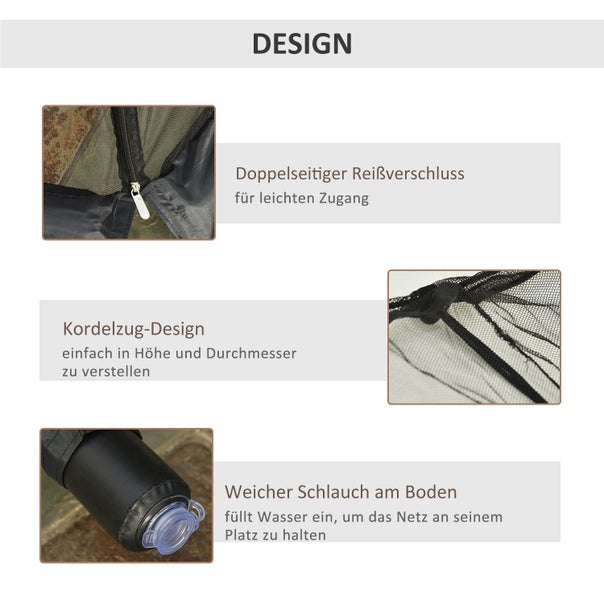 Outsunny Moskitonetz für Sonnenschirm, Fliegennetz Mückennetz, Ø3 x H2,3 m, Netzstoff, Oxford, PVC, Schwarz