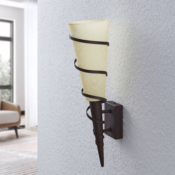 Lindby Wandleuchte, Wandlampe Innen Anouk (Landhaus Vintage Rustikal) in Braun aus Metall (1 flammig E14) - Wandfackel Wandstrahler Wandbeleuchtung Schlafzimmer / Wohnzimmer Wohnzimmerleuchte