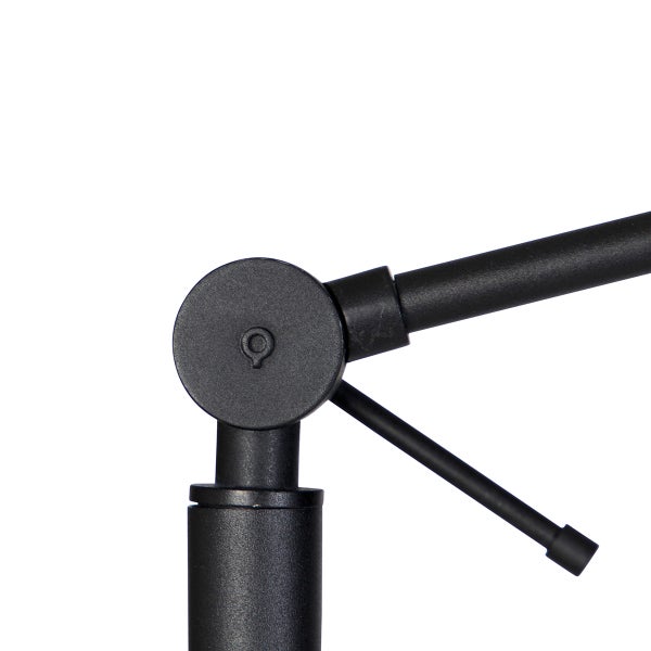 Detail einer Tischleuchte: Verbindungselement mit Einstellschraube und beweglichem Arm