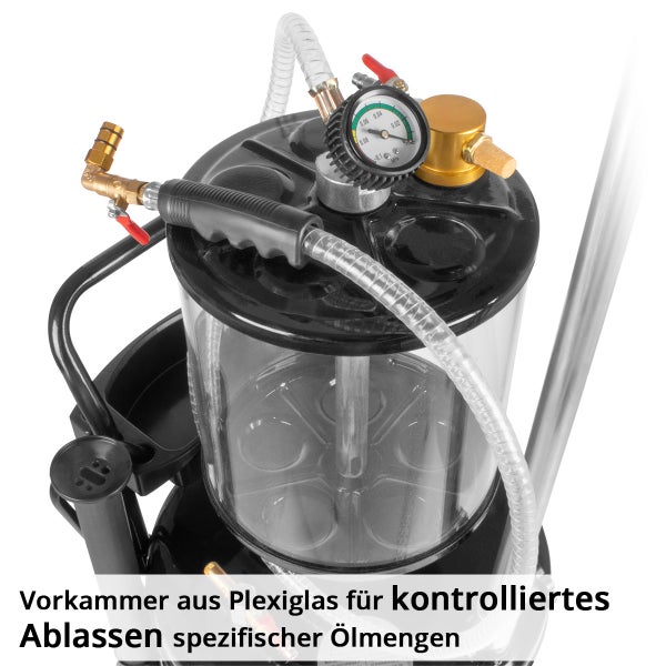 Ölabsauggerät mit Plexiglaskammer für kontrolliertes Ablassen von Öl